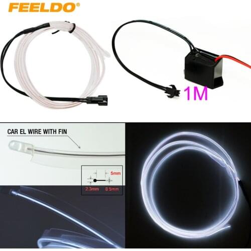 FEELDO White 1m Flexible Moulding EL Neon Glow Lighting Rope Strip With Fin For Car Decoration #FD-3267