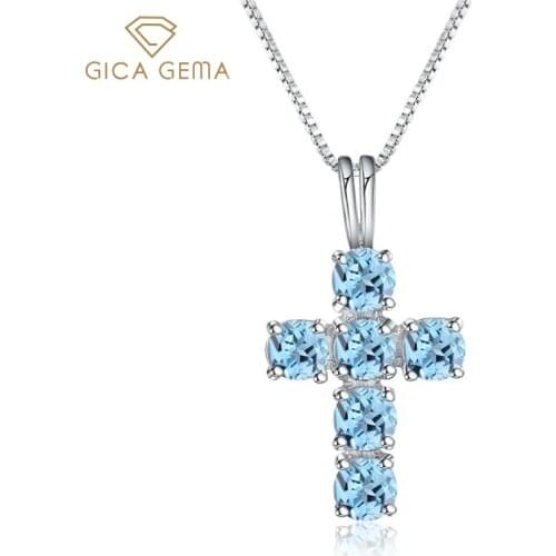 GICA GEMA Natural Swiss Blue Topaz Pendants 925 Sterling Silver DIY Making Necklaces Anniversary Gifts Fine Jewelry For Women