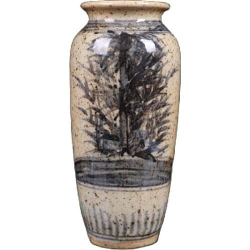 China Old Porcelain Small Vase With Blue, White And Green Bamboo Patterns