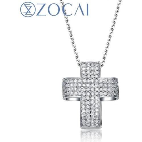 ZOCAI choker CROSS 0.60 ct genuine diamond118K white gold pendant with 925 silver chain necklace D00900