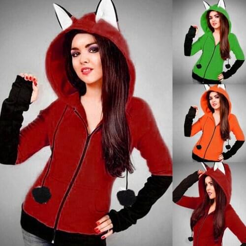 Animal Fox Ears Cosplay Costume Hooded Jacket Warm Orange Sweatshirt Cosplay Neutral Hoodie
