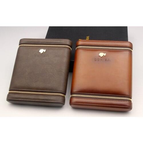 COHIBA Leather Cedar Wood Cigar Cigarette Humidor Box Fit 6 Fingers Travel Case Tobacco Smoking Tool Outdoor With Humidifier