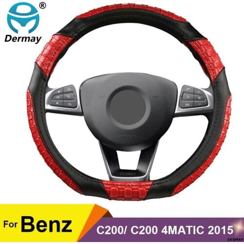 DERMAY D Shape Car Steering Wheel Cover Leather Braid Comfortable for Mercedes Benz C200 C200 4MATIC 2015-2020 Accessories