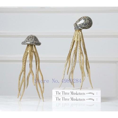 Creative Animal Sculpture Octopus Jellyfish Golden Shell Resin Artwork Crafts Decoration Simulation Animal Home Decorations