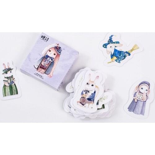 45PCS/box Creative Magic Rabbit Album Paper Lable Stickers Crafts And Scrapbooking Decorative Lifelog Sticker Lovely Stationery