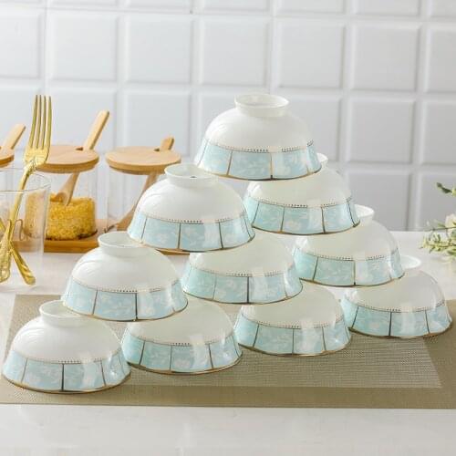 10 pc ceramic bowls and tableware sets household simple rice bowls soup bowls Jingdezhen bone china bowls and dishes