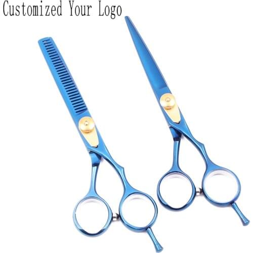 Barber Scissors 6" Steel Blue Hair Cutting Scissors Thinning Shears Hairdressing Scissors Salon Hair Shears Engrave Logo C1020