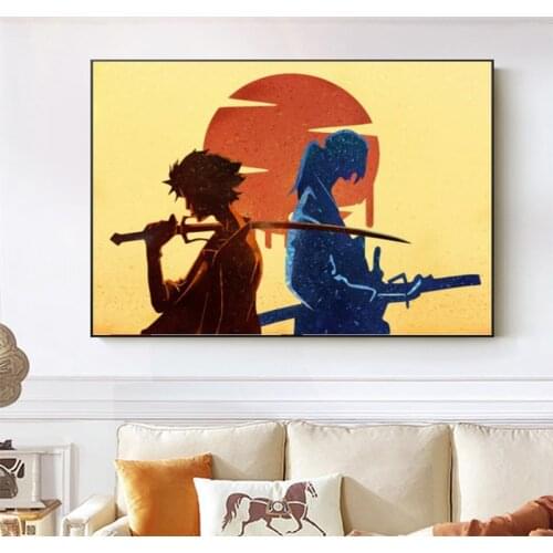 Watercolor Samurai Poster and Prints Champloo Anime Canvas Painting Wall Art Pictures for Bedroom Home Decoration Cuadros