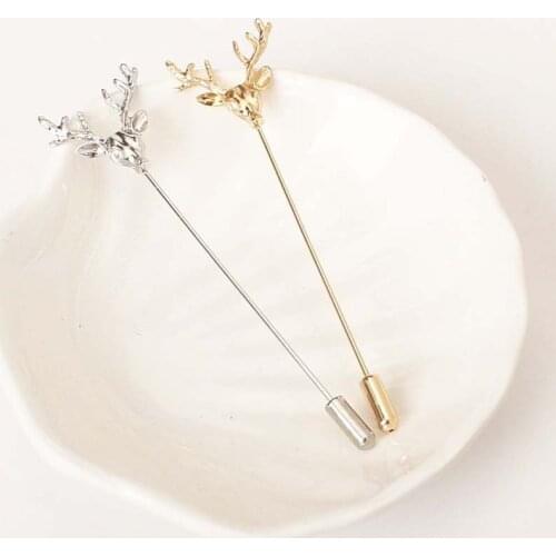 Hollow Fashion Simple Retro Deer Head safety Pins brooches For Women Men Suit accessory Animal Collar Pin Fine Jewelry