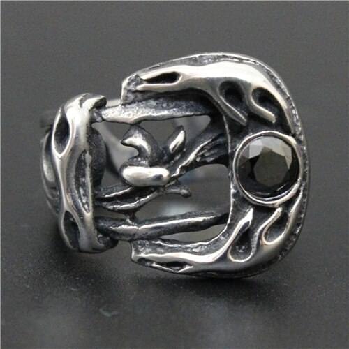 Popular Fashion Mens Ring Anchors Ring With Black Stone Top Quality 316L Stainless Steel Cool Mens Ring