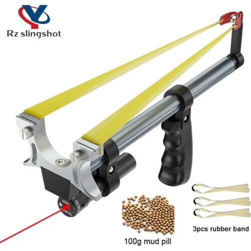 Straight Rod Telescopic Slingshot High Power Red Laser Slingshots Flat Rubber Band Stainless Steel Catapult for Outdoor Hunting