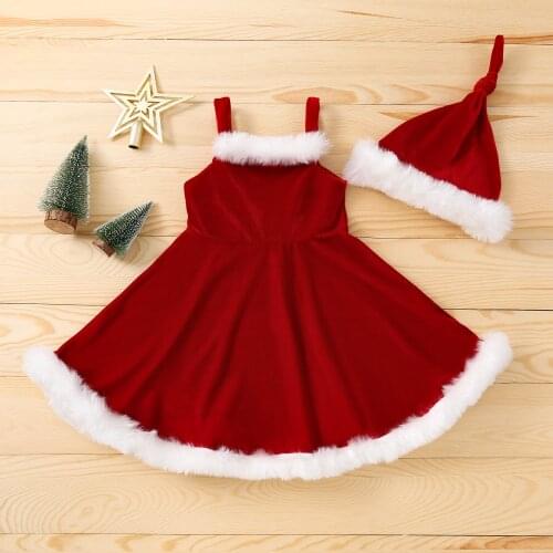 Ma&Baby 18M-6Y Christmas Red Dress For Girls Toddler Kid Child Baby Plush Velvet A-Line Dresses Xmas Party Clothes Costume DD88