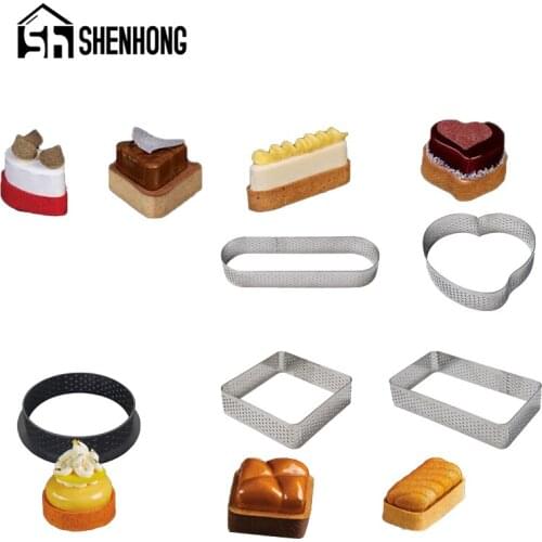 SHENHONG Various Stainless Steel Tart Ring French Dessert Pizza Mould Cheese Mousse Cake Mold Fruit Cream Pie Pan Bake Tools