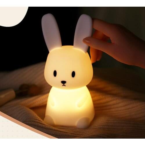 Xiaomi Silicone Rabbit Night Light USB Rechargeable Colorful Timing Night Light Children Bedside Sleep with LED Lamp Gift