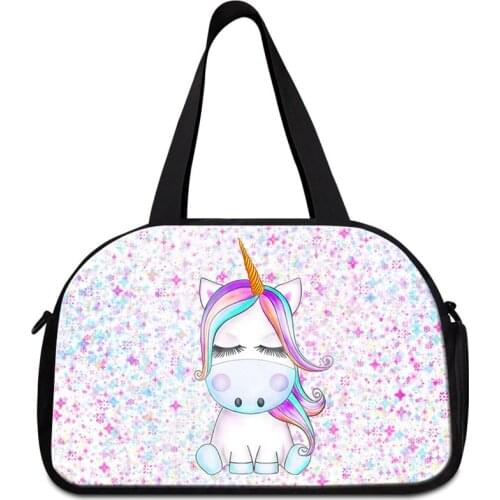 Unicorn Cartoon Sublimation Travel Duffle Bags For Women Hot Press Transfer Custom Logo Printing Girls Sport Outdoor Gym Bag