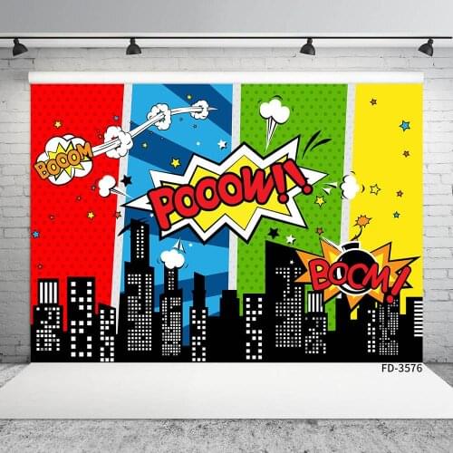 Superhero Boom City Comic Vinyl Photography Backgrounds Photographic Backdrops for Birthday Party for Baby Children Boys Video
