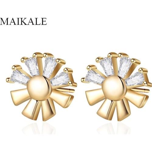 MAIKALE Beautiful Flower CZ Stud Earrings for Women Gold Silver Color Cubic Zirconia Small Earrings Wedding Party Jewelry Gifts