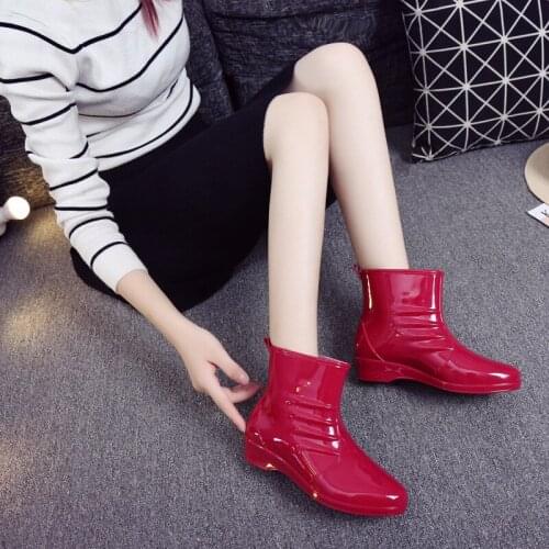 Girls Martin Rain Boots Women Waterproof Ankle Non-slip Woman Fashion Short Solid Color Rainboots Water Shoes Big Size 36-40