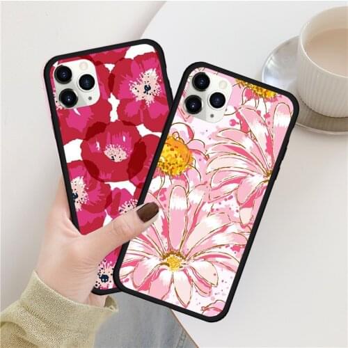 JAMULAR Art Flowers Pink Daisy Phone Case For iPhone 7 XS MAX SE 2020 X 11Pro XR 8 6s Plus Foxs Floral Silicone Hard Back Cover