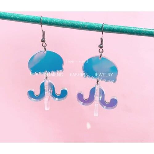 3D Jellyfish Octopus Alien Earrings for Women Cute Change Color Tassel Acrylic Earrings Fashion Jewelry 2021 Funny Creative New