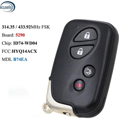 4 Buttons 314.35/433.92MHz ID74 PCB 5290 Smart Remote Key For Lexus CT200H RX350 RX450H Replace The Genuine Key MDL B74EA