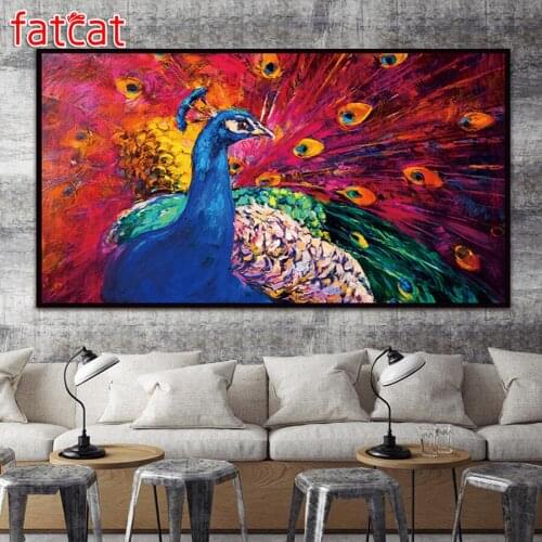FATCAT Abstract colorful peacock diy Diamond Painting Full square round drill 5d Diamond Embroidery Mosaic animals bird AE1675