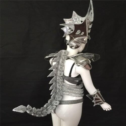 AS85 Silver mirror ballroom dance stage costumes catwalk performance wears dress bikini models clothe party outfit headwears bar