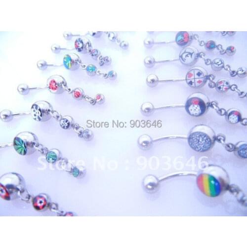 Free shippment 160pcs Body Jewelry Dangle Navel Belly Rings Navel Button Bar Piercing Jewelry 16logos