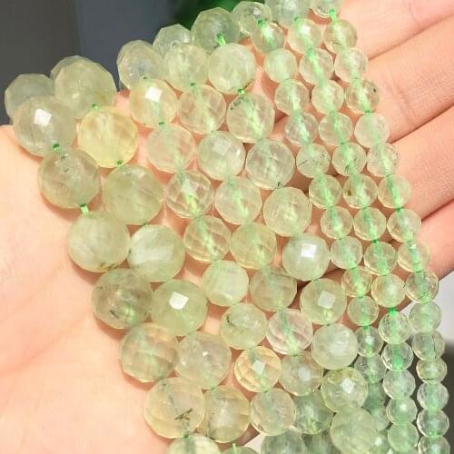 Natural Faceted Prehnites Jades Stone Beads Loose Round Spacer Beads For Jewelry DIY Making Bracelet Accessories 15'' 6 8 10mm