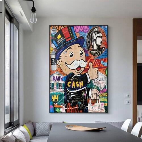 Home Decor Canvas Alec Monopoly Print Graffiti Poster Painting Aircraft Modern Money Wall Art Living Room Dollar Modular Picture