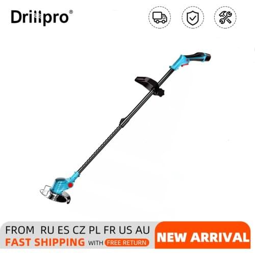 Drillpro 12V Wireless Electric Grass Trimmer 450W Cordless Lawn Mower Set Adjustable Handheld Weeds Pruning Cutter Garden Tools