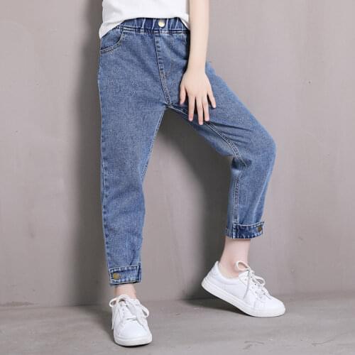 Girls Baby Clothing Jeans Pant 2021 New Spring Denim Trousers Fashion Children Blue and Dark Grey Color High Waist Casual Pants