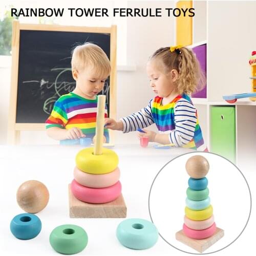 Classic Educational Assemble Toys Give Children Best Enlightenment Toy Gift Wooden Toy Rainbow Tower Ring Stacking Toy
