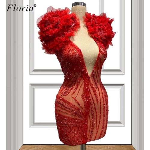 Vestidos De Cocktail Red Sexy Cocktail Dresses 2020 Mini Beading Prom Dresses Women Party Night Elegant Wedding Party Dresses
