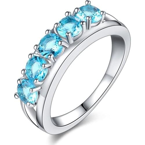 MOONROCY CZ Rings Silver Color Crystal Blue Wedding Ring Round Hyperbole Party Jewelry for Women Girls Dropshipping Wholesale