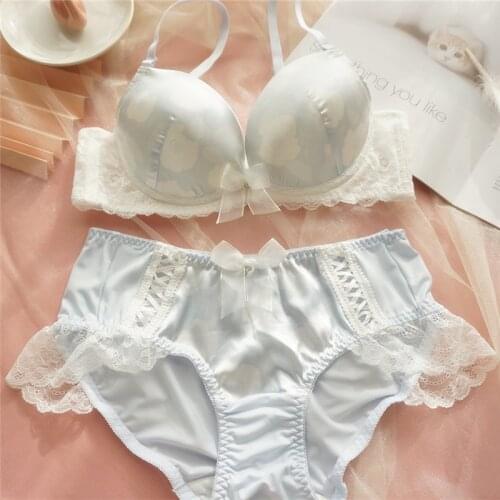 Sweet Kawaii Lolita Underwear Women Girls Push Up Lingerie Pink Blue Seamless Bra and Panty Set for Ladies Bralette Lingerie New