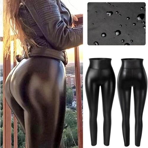 High Waist Faux Leather Leggings Women Thick Non See-through PU Leggings Sexy Hip Push Up Slim Pants Fitness Panties Butt Lifter
