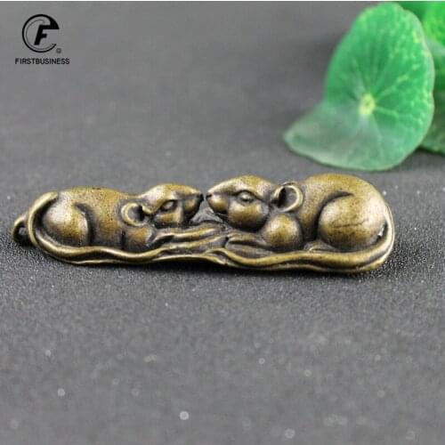 Copper Wealth Rats Figurines Feng Shui Ornament Retro Brass Animal Mouse Keychain Pendant Home Decor Office Desk Decoration