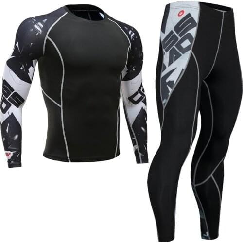 MMA rashguard mens multifunctional fitness compression set 3D print mens tights pants mens rashgard Cycling Base Wear kit