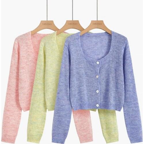 ITOOLIN Fashion Spring Autumn Knit Tops Women Purple Sweater Cardigan Autumn Cashere Tops Casual Cardigans Chic Korean Sweaters