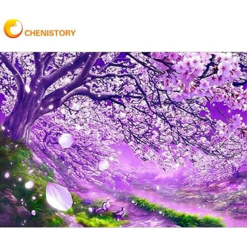 CHENISTORY Purple Flower Tree Painting By Numbers For Adults Unique Gift Paints Kits 40x50cm Acrylic Pigment Color Canvas Room A