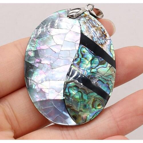 Natural Mother of Pearl Shell Egg-shaped Black Abalone Pendant Handmade Crafts DIY Exquisite Bracelet Necklace Jewelry 40x50mm