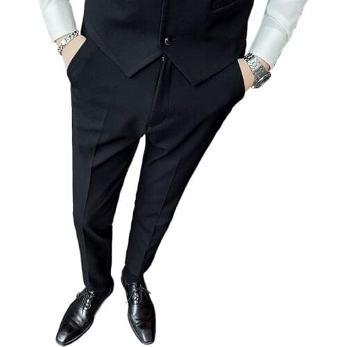 Pure Color Formal Suit Pants Black Gray Khaki Slim Fit Men Business Dress Trousers Size S M L XL XXL 3XL 5XL 6XL
