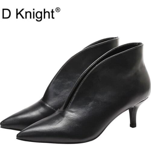 2020 Autumn Sexy Pointed Toe Girl Thin Heel Woman Shoes Deep V Design Ladies Ankle Boots Fashion Shoes Elegant Pumps Women Shoes