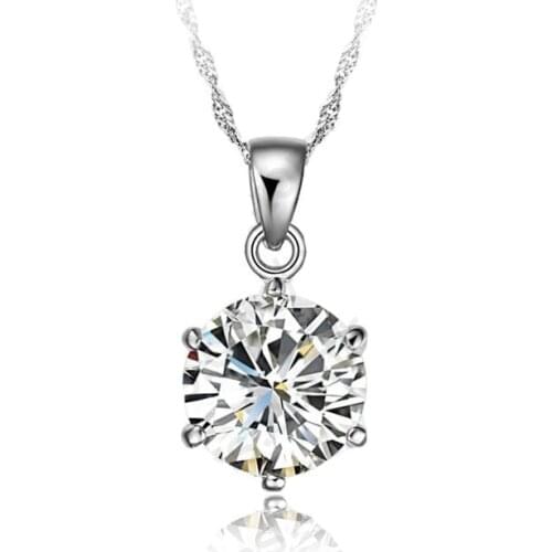 Classic Women Jewelry 925 Sterling Silver Pendant Necklace Women Wedding Jewelry For Women 6 Claw Cubic Zircon Engagement