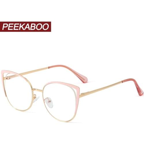 Peekaboo cat eye blue light blocking glasses for women golf metal frame optical glasses frame round semi-rimless clear lens