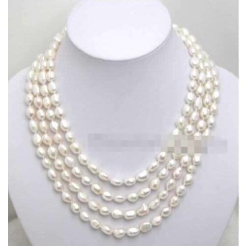 SALE Super Long 80" 7-8mm White Baroque natural Freshwater Pearl Necklace-ne1641