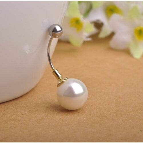 Luxury Freshwater Pearls Navel Buckle Rings Fine Piercing Navel Surgical Copper Piercing Belly Button Ring Sexy Body Jewelry