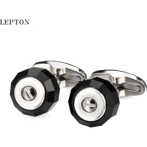 Low-key Luxury Black Glass Cufflinks for Mens Lepton High Quality Stainless steel Cuff links Men Shirt Cuffs CuffLink Gemelos