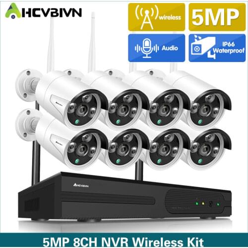 AHCVBIVN 8CH Wi-Fi Wireless 5MP NVR CCTV System 4/8pcs IP Camera WIFI Outdoor Waterproof Audio Security Camera Kit with 2T HDD